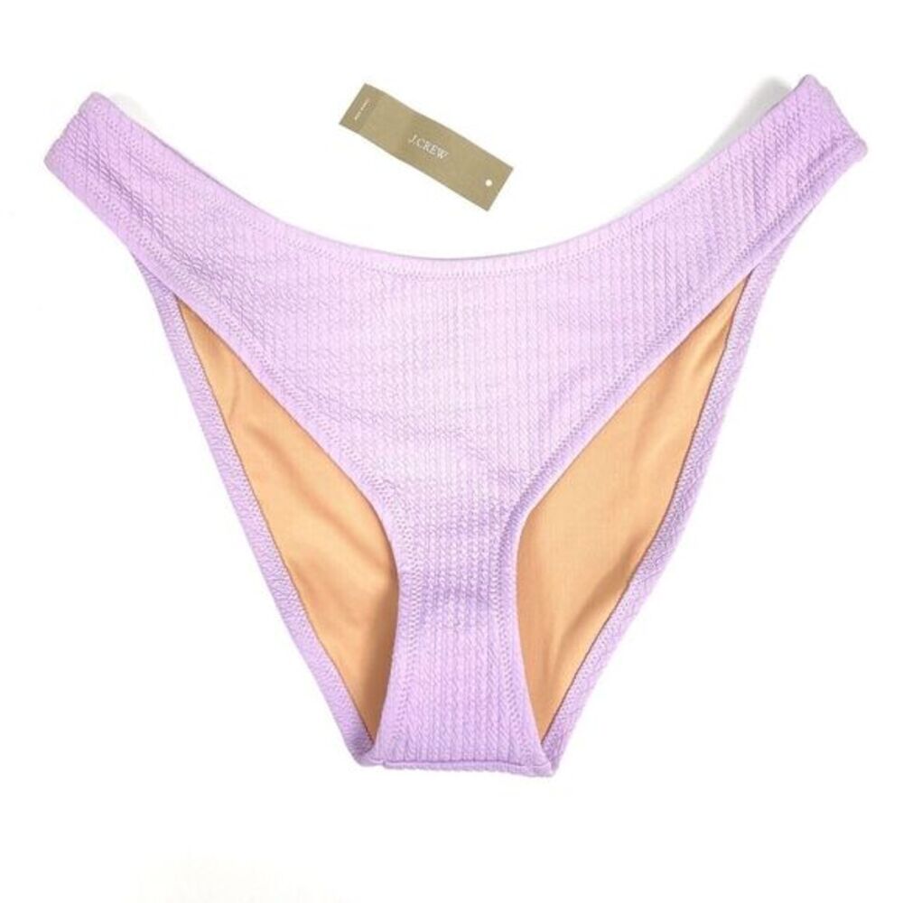 J. Crew Textured Curved Waist Cheeky Bikini Swim‎ Bottom Large Lavender Pink NWT